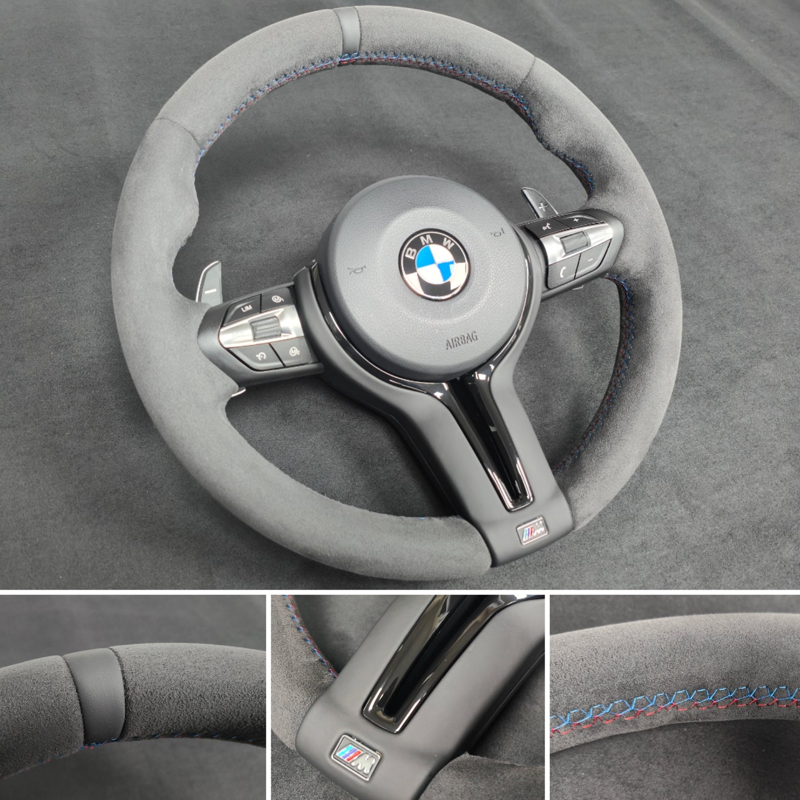 BMW F-SERIES FULL ALCANTARA / BLACK RING / TRI-STITCH STEERING WHEEL - BMW 1 2 3 4 SERIES F20 F22 F30 F32 M2 M3 M4